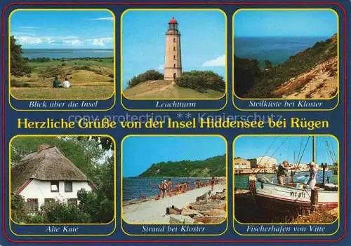 AK / Ansichtskarte  Insel_Hiddensee Panorama Leuchtturm Steilkueste Alte Kate Strand Fischerhafen von Vitte