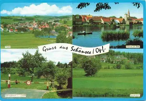 AK / Ansichtskarte  Schoensee_Oberpfalz Panorama Partie am See Schlagbaum zur CssR Feriendorf