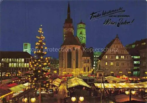 AK / Ansichtskarte  STUTTGART Weihnachtsmarkt mit Rathausturm Stiftskirche und Fruchtkasten am Schillerplatz