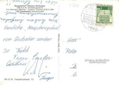 AK / Ansichtskarte  Geschwend_Todtnau_Baden Berggasthof Pension Gisiboden