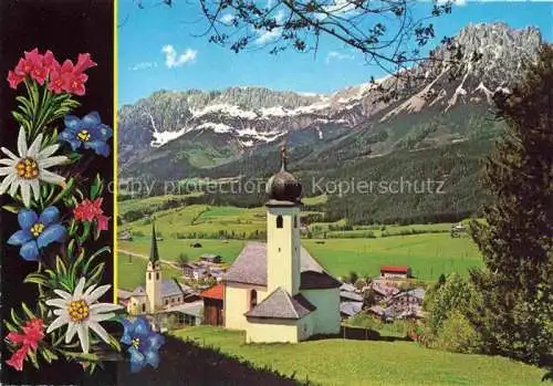 AK / Ansichtskarte  Ellmau_Elmau_Tirol_AT Panorama mit Kirche und Wildem Kaiser