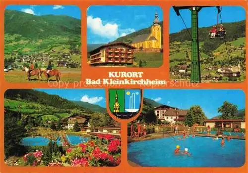 AK / Ansichtskarte  Bad_Kleinkirchheim_Kaernten_AT Reiter Hotel Kirche Sessellift Freibad