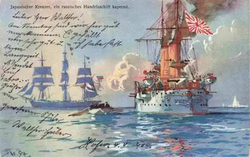 AK / Ansichtskarte  Stoewer_Willy_Tegel_Kuenstlerlitho Japanischwe Kreuzer Russisches Handelsschiff Kapernd