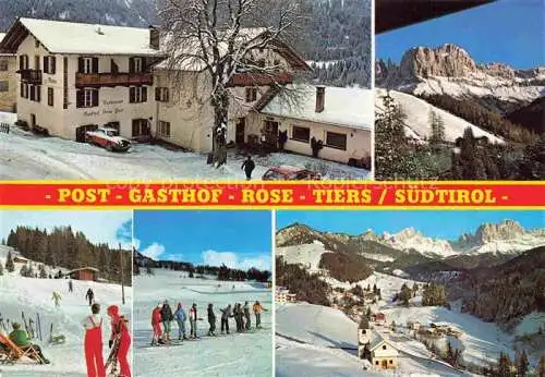 AK / Ansichtskarte  Tiers_Tires_Rosengarten_Trento_IT Post Gasthof Rose Winterpanorama Skischule