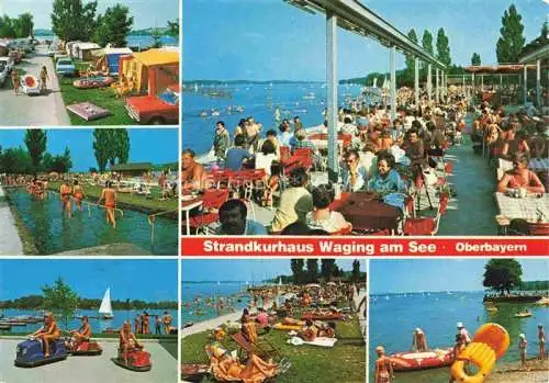 AK / Ansichtskarte  Waging_See Strandkurhaus am See Restaurant Terrasse Wassertreten Campingplatz Strand