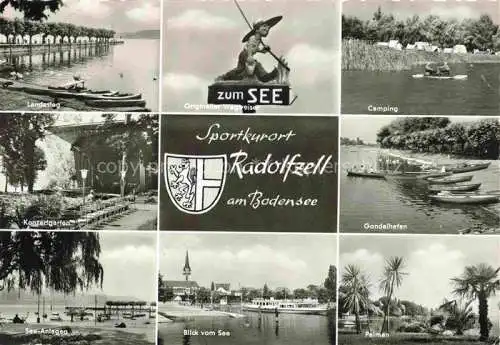 AK / Ansichtskarte  Radolfzell_Bodensee Sportkurort Landesteg Konzertgarten See-Anlagen Camping Gondelhafen Palmen Origineller Wegweiser