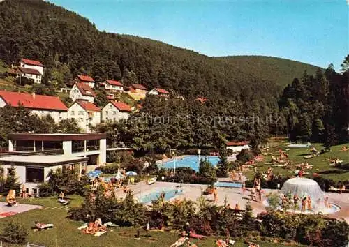 AK / Ansichtskarte  Hoefen__Enz Freibad mit Massagepilz Massagebrunnen Waermeliegehalle Erholungsort im Schwarzwald