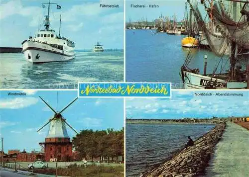 AK / Ansichtskarte  Norden__Norddeich_Nordseebad Faehrbetrieb Fischereihafen Windmuehle Promenade