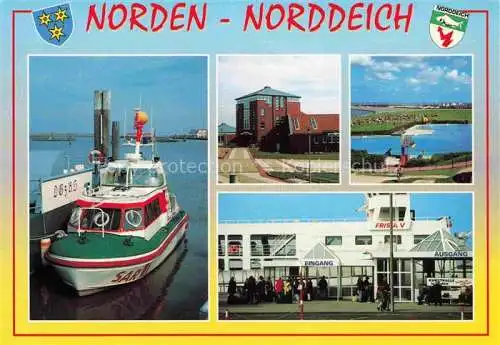 AK / Ansichtskarte  Norden__Norddeich_Nordseebad Rettungboot Hotel Panorama Schiffslaende