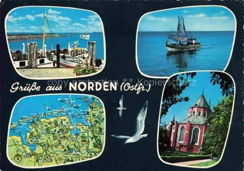 AK / Ansichtskarte  Norden__Norddeich_Nordseebad Hafen Fischkutter Panorama Kirche