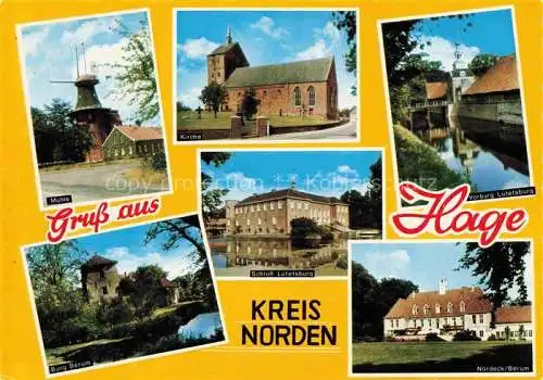 AK / Ansichtskarte  Hage_Ostfriesland Muehle Kirche Vorburg Luetetsburg Schloss Burg Berum Nordeck Berum