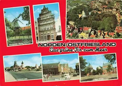 AK / Ansichtskarte  Norden__Norddeich_Nordseebad Westgaster Muehle Schnoeningsches Haus Fliegeraufnahme Muehlenbruecke Oster Strasse Ludgeri Kirche