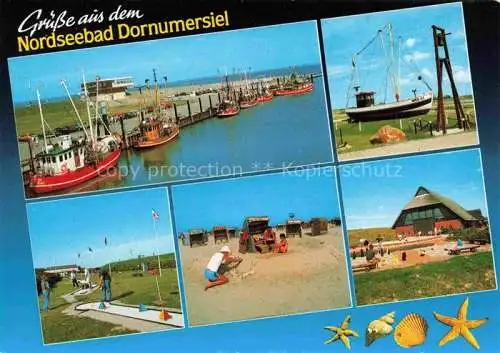 AK / Ansichtskarte  Dornumersiel Fischerhafen Minigolf Strand Hotel