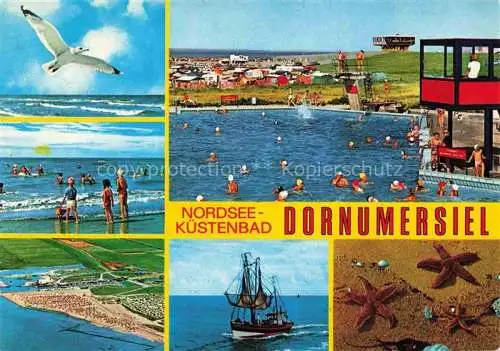 AK / Ansichtskarte  Dornum_Ostfriesland Strandbad Fliegeraufnahme Fischkutter Badespass