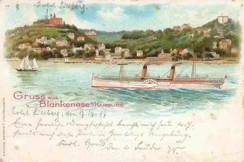 AK / Ansichtskarte  Dampfer_Seitenrad Gruss aus Blankenese B./ HAMBURG Litho