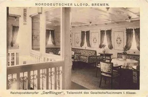 AK / Ansichtskarte  Dampfer_Oceanliner Norddeutscher LLoyd Bremen Reichspostdampfer DERFFLINGER Geselschaftszimmer