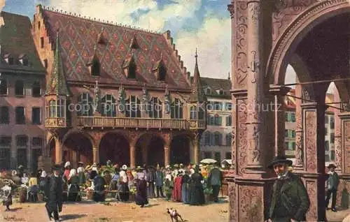 AK / Ansichtskarte  Hoffmann__Heinrich_Kuenstlerkarte_Sueddeutschland_Alsace Freiburg i. Br. Muensterplatz Kaufhaus