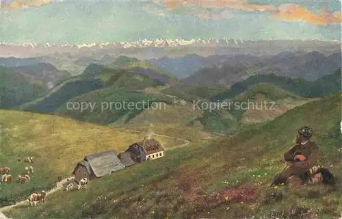 AK / Ansichtskarte  Hoffmann__Heinrich_Kuenstlerkarte_Sueddeutschland_Alsace Bad Belchen mit Hotel und Alpenblick