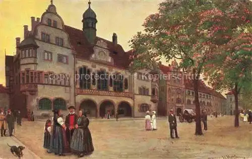 AK / Ansichtskarte  Hoffmann__Heinrich_Kuenstlerkarte_Sueddeutschland_Alsace Freiburg i. Br. Das alte und das neue Rathaus