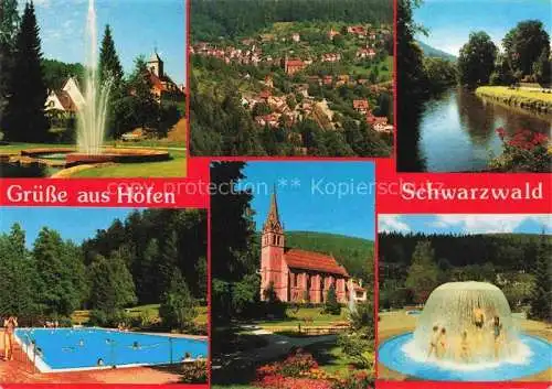 AK / Ansichtskarte  Hoefen__Enz Fontaine Panorama Enzpartie Freibad Massagesprudel Kirche