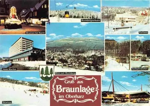 AK / Ansichtskarte  Braunlage Brunnen Wurmbergseilbahn Kurhaus Hotel Maritim Panorama Seilbahnstation Skiwiese Eisstadion