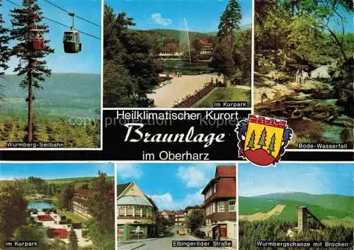 AK / Ansichtskarte  Braunlage Wurmberg Seilbahn Kurpark Bode Wasserfall Kurpark Elbingerder Strasse Wurmbergschanze mit Brocken