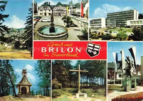 AK / Ansichtskarte  Brilon Panorama Brunnen Hotel Kapelle Kreuz Fahnen