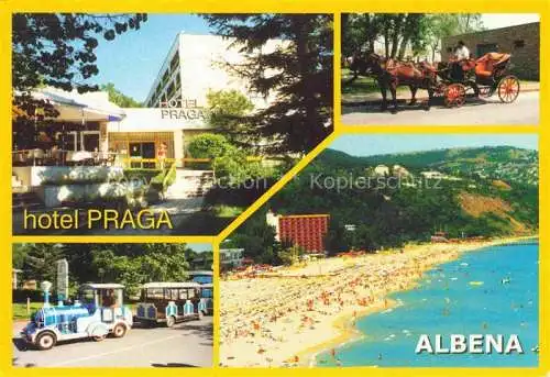 AK / Ansichtskarte  Albena_BG Hotel Praga Pferdekutsche Strandbaehnle Strand