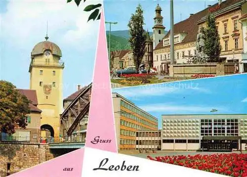 AK / Ansichtskarte  Leoben_Steiermark_AT Stadtturm Bergmannsbrunnen Hauptplatz Montanistische Hochschule