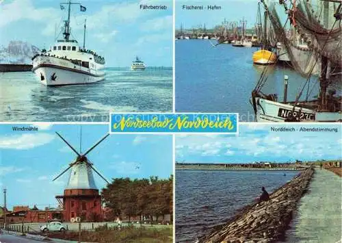 AK / Ansichtskarte  Norddeich__Norden_Nordseebad Faehre Windmuehle Fischereihafen Abendstimmung