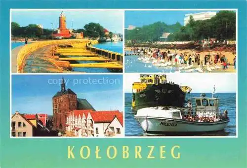 AK / Ansichtskarte  KOLOBRZEG_Kolberg_Ostseebad_PL Port Plaza Starowka Milenka Fahrgastschiff Strand