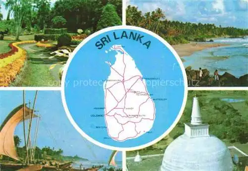 AK / Ansichtskarte  SRI_LANKA_Ceylon Parkanlagen Kuestenpanorama Landkarte Tempel