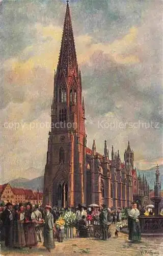 AK / Ansichtskarte  Hoffmann__Heinrich_Kuenstlerkarte_Sueddeutschland_Alsace Freiburg i. Fr. Muenster Marktplatz