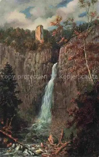 AK / Ansichtskarte  Hoffmann__Heinrich_Kuenstlerkarte_Sueddeutschland_Alsace Burg Nideck mit Wasserfall