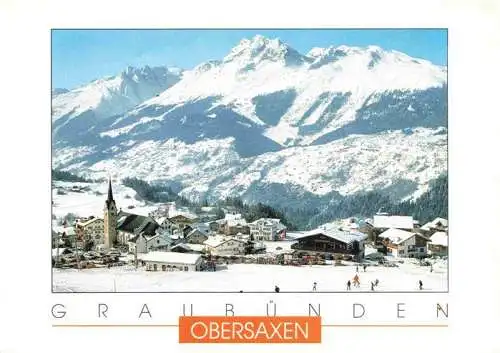 AK / Ansichtskarte  Meierhof_Obersaxen_GR Ortsansicht mit Kirche Winterpanorama Alpen