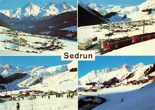 AK / Ansichtskarte  Sedrun_Surselva_GR Camischolas und Sedrun Skiwiese Sedrun mit Mueez Bugnei mit Crispalt Culmatsch und Piz Nair