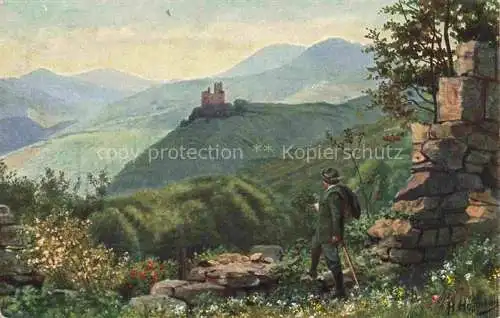 AK / Ansichtskarte  Hoffmann__Heinrich_Kuenstlerkarte_Sueddeutschland_Alsace Blich von der Ruine Hobanblau SpesburgHochwald