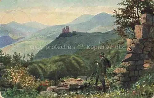 AK / Ansichtskarte  Hoffmann__Heinrich_Kuenstlerkarte_Sueddeutschland_Alsace Blich von Ruine Hohandlau auf die Spesburg mit Hohwald