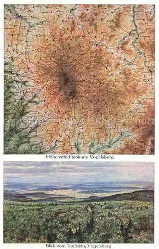 AK / Ansichtskarte  Vogelsberg_774m_Rhoen_Hessen Hoehenschichtenkarte Panorama Blick vom Taufstein