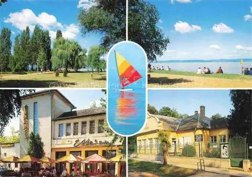 AK / Ansichtskarte  Balatonszarszo Partie am Balaton Restaurant Hotel Windsurfen