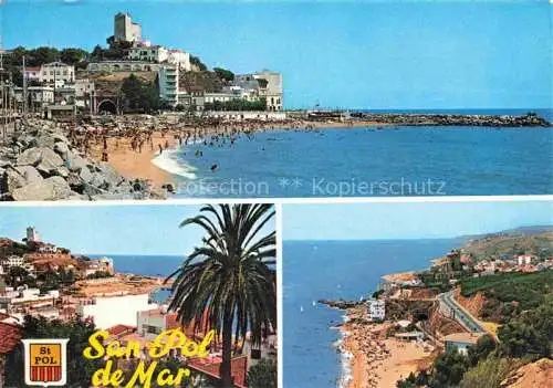 AK / Ansichtskarte  San_Pol_de_Mar_Sant_Pol_de_Mar_Mataro_Cataluna_ES Kuestenpanorama Strand Blick ueber den Kuestenort