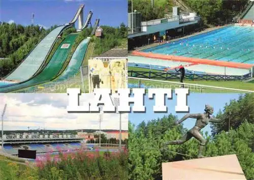 AK / Ansichtskarte  Lahti_Suomi Skisprungschanze Freibad Statue Sportstadion