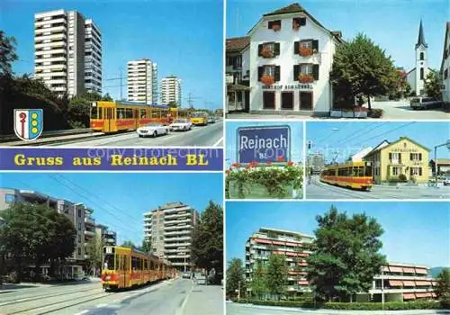 AK / Ansichtskarte  Reinach__BL Strassenpartien Strassenbahn Gasthof Terrassenhochhaus