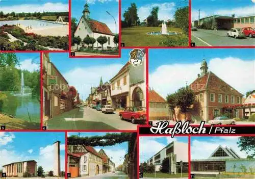 AK / Ansichtskarte  Hassloch_Pfalz Schwimmbad Kirche Friedrich-Ebert-Park Bahnhof Vogelpark Langgasse Rathaus Schule