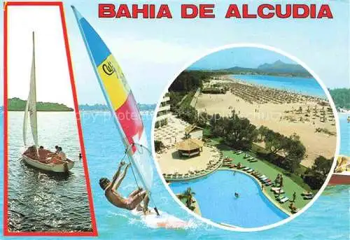 AK / Ansichtskarte  Bahia_de_Alcudia_Mallorca_ES Segeln Windsurfen Hotel Swimming Pool Strand Luftaufnahme