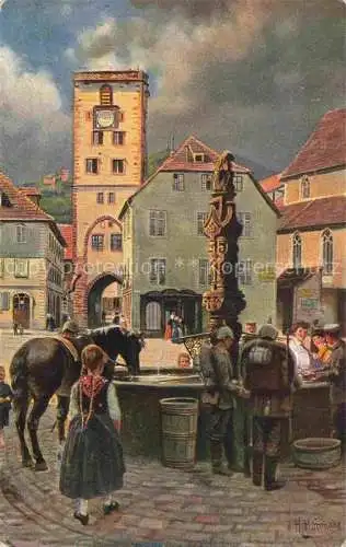 AK / Ansichtskarte  Hoffmann__Heinrich_Kuenstlerkarte_Sueddeutschland_Alsace Lenen und Treiben am Marktplatz zu Rappoltsweiler