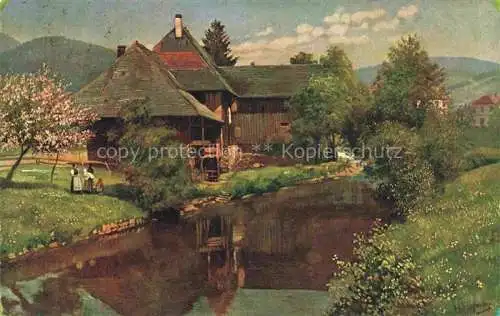 AK / Ansichtskarte  Hoffmann__Heinrich_Kuenstlerkarte_Sueddeutschland_Alsace Altes Haus an der Wiese Schoenau im Schwarzwald