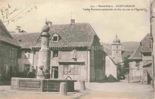 AK / Ansichtskarte  Saint-Amarin_St-Amarin_Alsace_68_Haut_Rhin Vieille fontaine surmontée du Coq Gaulois Eglise