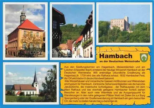 AK / Ansichtskarte  Hambach__Neustadt_Weinstrasse Altes Rathaus Schlossgasse Hambacher Schloss Kath Kirche St Jakobus