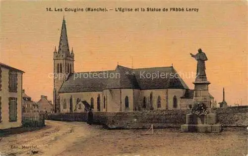 AK / Ansichtskarte  Les Gougins Saint-Marcouf Cherbourg 50 Manche Eglise et la Statue de l'Abbe Leroy